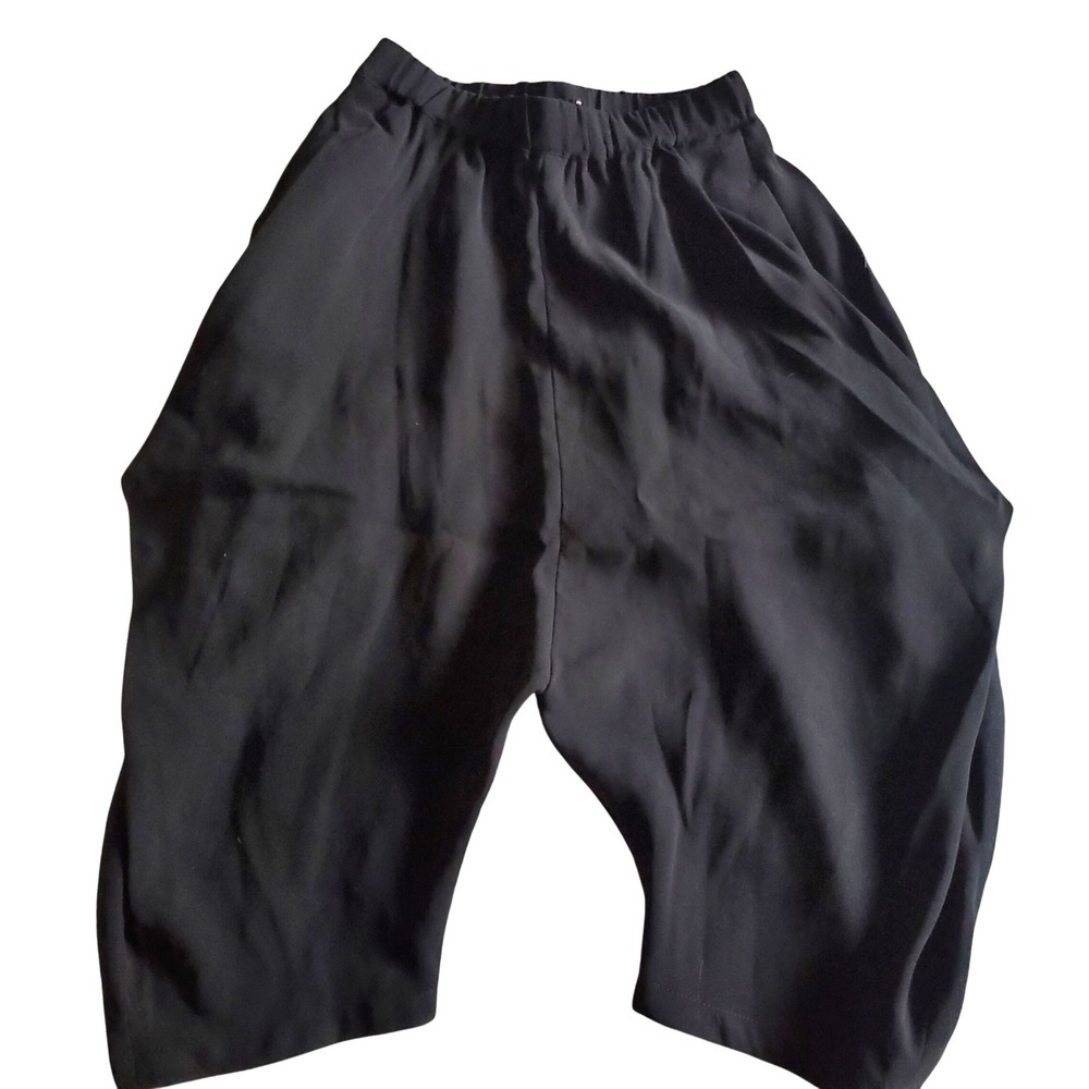 Simple Black Harem Pants Women Size 120 Drop Crotch Cropped Trousers Pockets